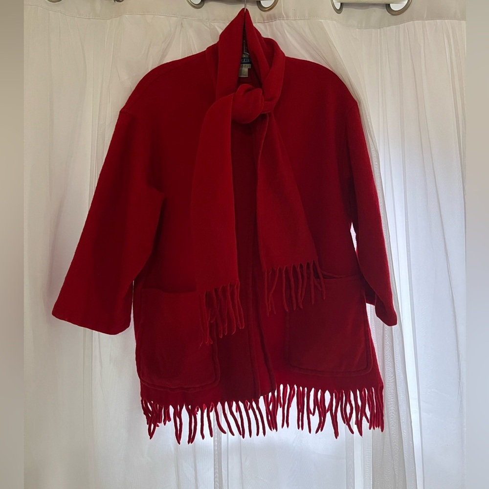 Pendleton Vibrant Red virgin Wool Poncho with attached Scarf natural ONESIZE